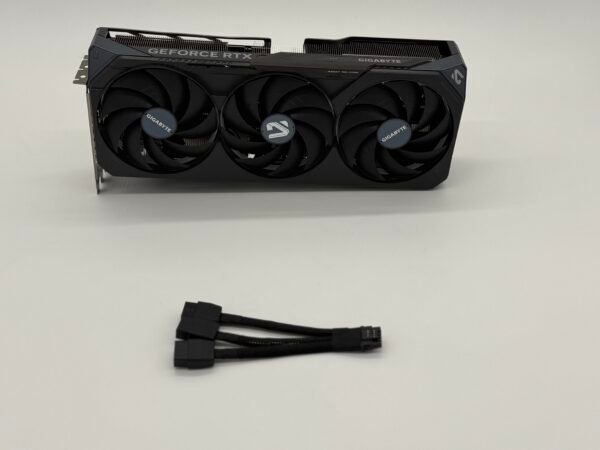 Gigabyte RTX 5070ti Gaming OC Front View with power cable adapter